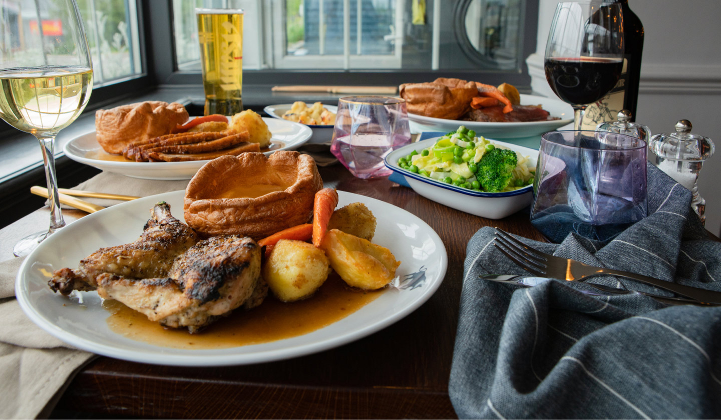 A selection or roast dinners at Harper's Steakhouse Weighbridge Swindon